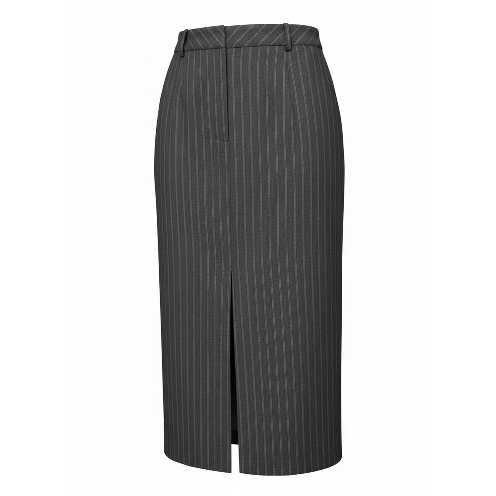 Rita Ora x Primark Pinstripe Midi Skirt Charcoal Grey High Waist Slit Size 8
